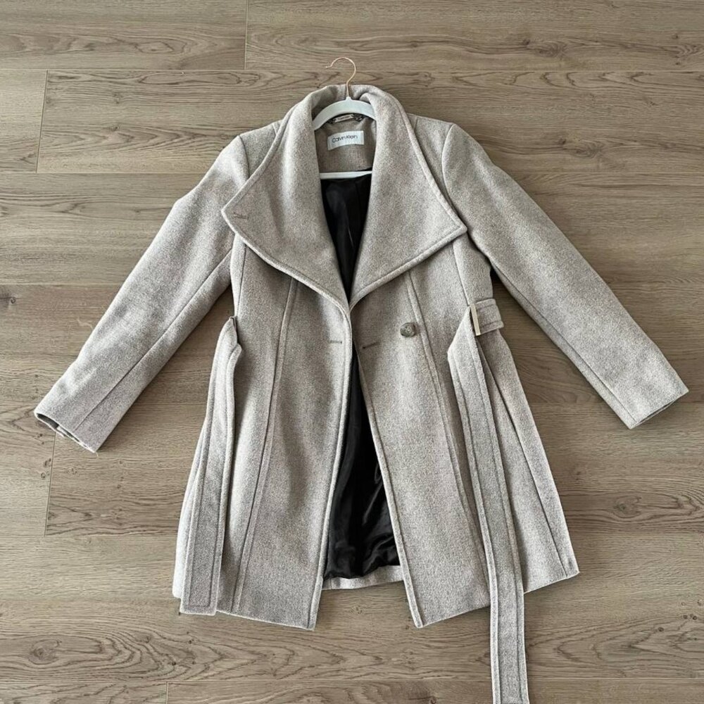 Calvin Klein wool coat jacket long coat, beige gray